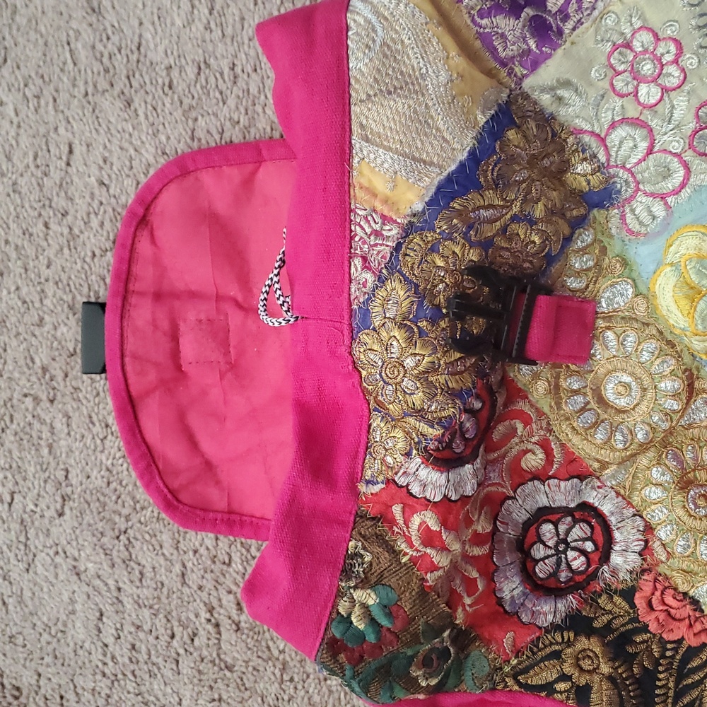 Colorful Embroidered Patchwork Backpack 13x17x7 Z… - image 5